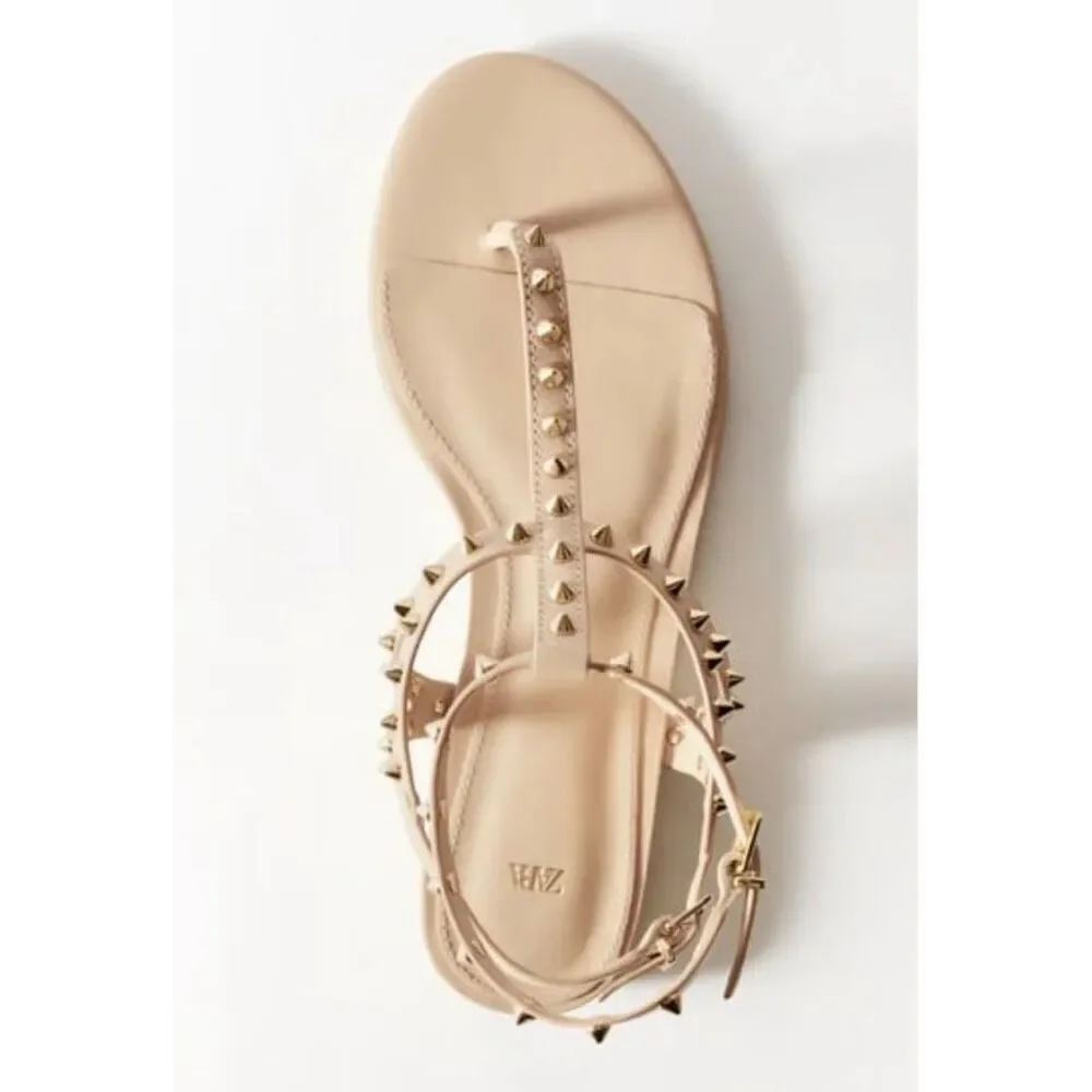 Zara Leather Studded Sandals - Picture 2 of 6